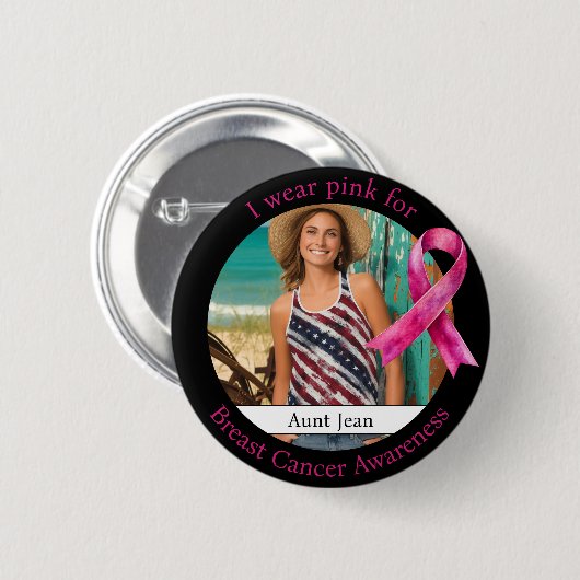 Draag Roze voor borstkanker Bewustzijnsfoto Ronde Button 5,7 Cm (Voorkant /achterkant)