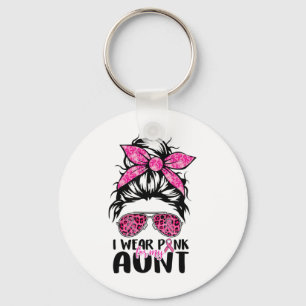 Draag roze voor mijn tante Messy Bun Borstkanker A Sleutelhanger