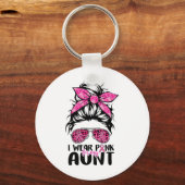 Draag roze voor mijn tante Messy Bun Borstkanker A Sleutelhanger (Voorkant)