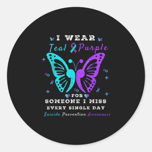 Draag teal & paars preventiebewustzijn ronde sticker (Voorkant)