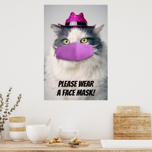 Draag u een Face Mask Cute Cat Poster (Keuken)