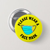 Draag u een gezichtsmasker-herinnering geel ronde button 5,7 cm (Voorkant /achterkant)