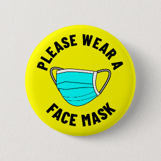 Draag u een gezichtsmasker-herinnering geel ronde button 5,7 cm