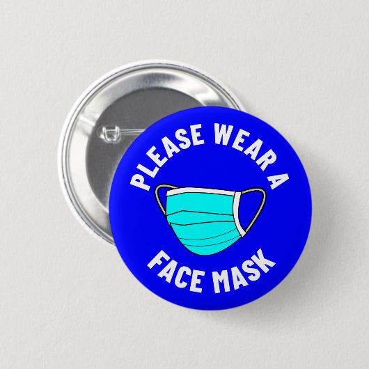 Draag u een gezichtsmaskerherinnering blauw ronde button 5,7 cm (Voorkant /achterkant)