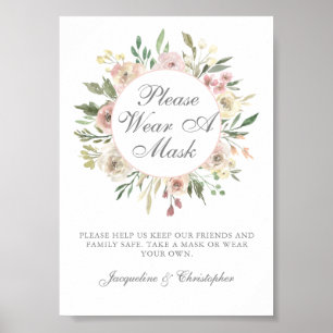 Draag u een Mask Floral Pink Elegant Wedding Poster