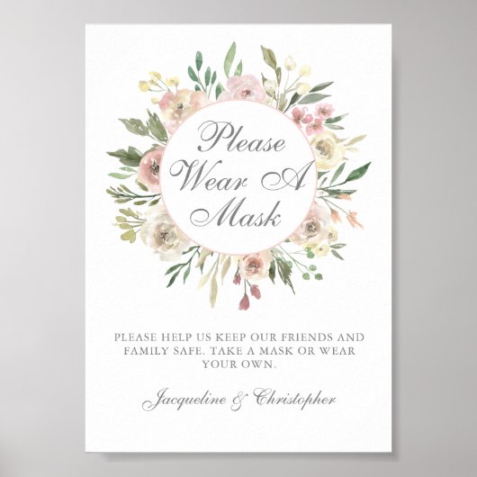 Draag u een Mask Floral Pink Elegant Wedding Poster (Voorkant)