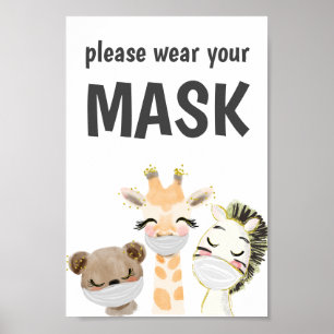 Draag u een maskerteken, masker vereist, dieren poster