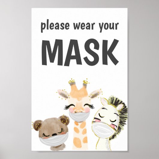 Draag u een maskerteken, masker vereist, dieren poster (Voorkant)