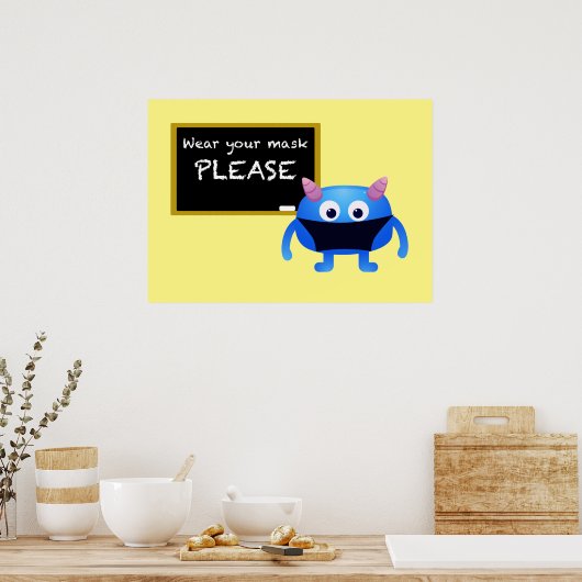 Draag uw masker (Chalkboard Monster) Poster (Keuken)