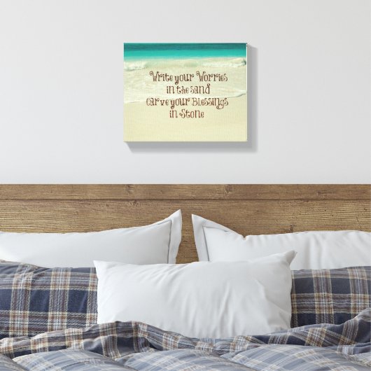 Draag uw zegeningen in Stone Quote Canvas Afdruk (Insitu (Slaapkamer))