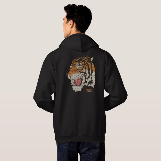 Draag wild dier Koelbruine tijger zwart Hoodie (Achterkant volledig)