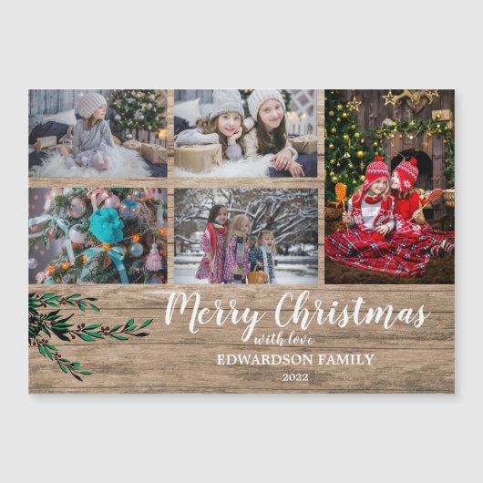 Draagbare kerstkaart voor de familie Rustisch hout (Voorkant)