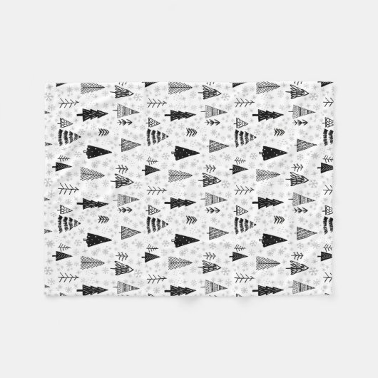 Draagbomen en sneeuwvlokken - zwart en wit patroon fleece deken (Voorkant (Horizontaal))