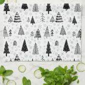 Draagbomen en sneeuwvlokken - zwart en wit patroon theedoek (Gevouwen)