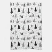 Draagbomen en sneeuwvlokken - zwart en wit patroon theedoek (Verticaal)