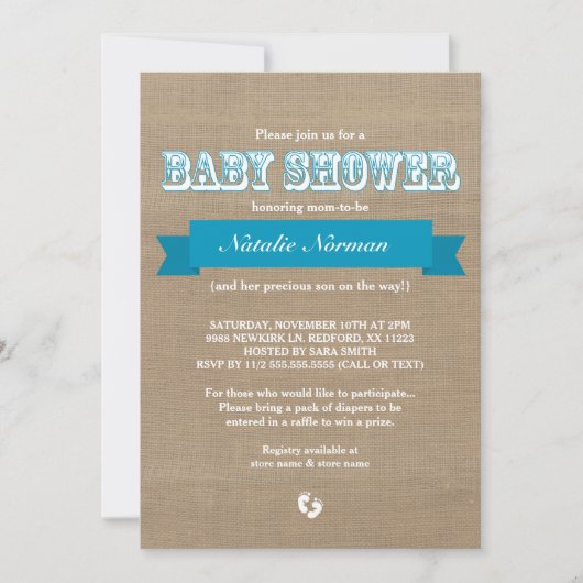 Draagbuik en blauwe lintjes, bijdedouche voor baby kaart (Voorkant)