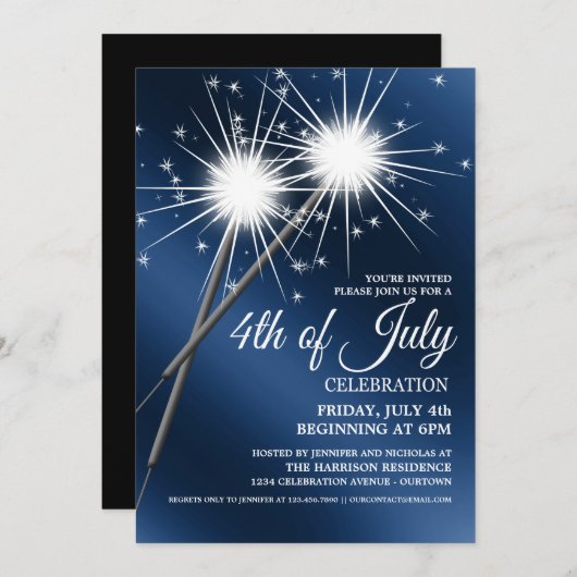 Draagende Sparklers 4e van de Uitnodigingen van de (Voorkant / Achterkant)