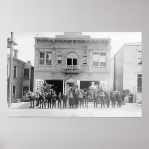 Draagland, OF Paarden met vuurstation en Mannen Poster