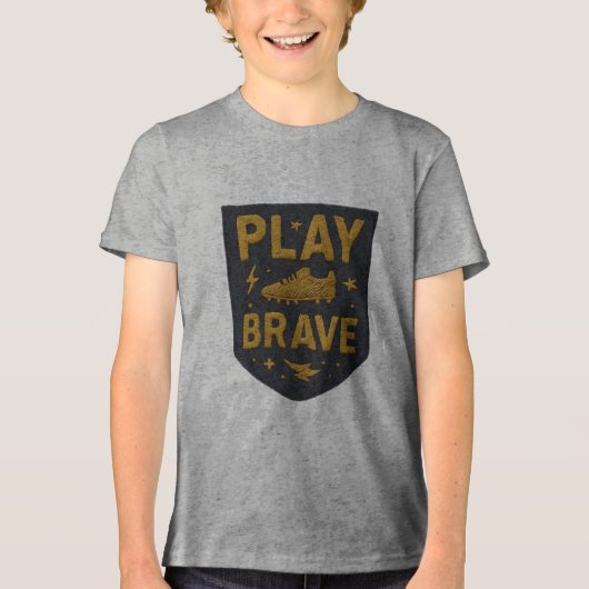 Draagmoedig Voetbal Borduurontwerp Tri-Blend Shirt (Voorkant)