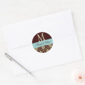 Draagmonogram Damask Blue Ivory Seal Ronde Sticker (Envelop)