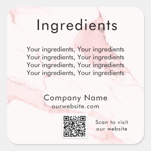Draagroze marmer product ingrediënt qr code label (Voorkant)