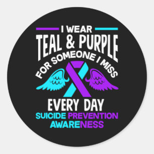 Draagt elke dag turquoise en paars voor iemand die ronde sticker