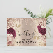 Draagt Roos Gold Rozen op Marsala Wedding Kaart (Staand voorkant)