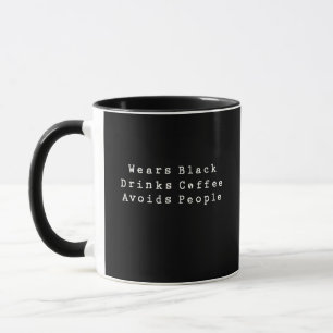 Draagt Zwart Drinkt Koffie Vermijdt Mensen Introve Mok