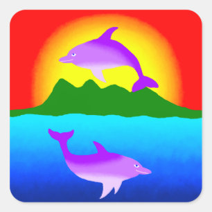 Draagtas voor zonnebanken en dolfijnen vierkante sticker
