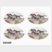 Draai als de wind - galopende verfpaarden ovale sticker (Vel)