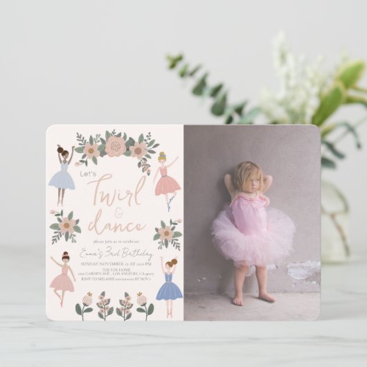 Draai & Dans Ballerina Bloemen Meisje Foto Verjaar Kaart (Staand voorkant)