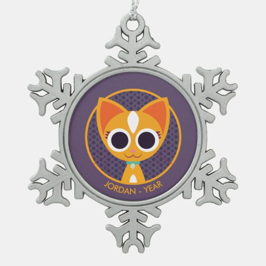 Draai de kat tin sneeuwvlok ornament (Voorkant)