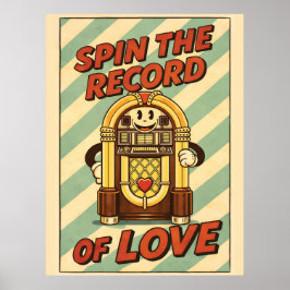 Draai de Record Jukebox Liefde Retro Vintage Poste Poster