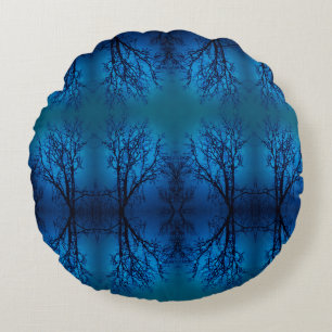 Draai het glas, huilende boom blauw bos Abstract Rond Kussen