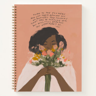 Draai naar de bloemen inspirerend citaat zwarte ku notitieboek