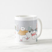 Draai polair beer op ijs schaatsen in sneeuwwinter koffiemok (Voorkant rechts)