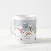 Draai polair beer op ijs schaatsen in sneeuwwinter koffiemok (Voorkant links)