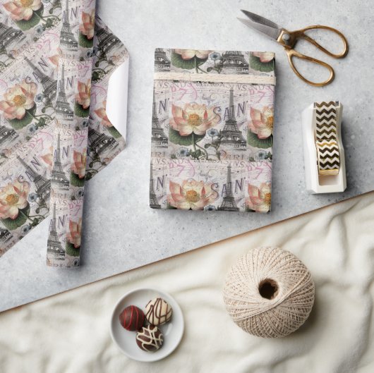 draaiboek voor franse botanische lotus paris eiffe cadeaupapier (Crafts)
