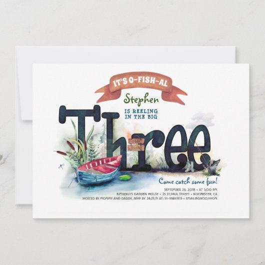 Draaien 3 Gevist Jongens Verjaardagsuitnodiging Kaart (Voorkant)