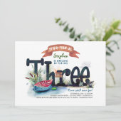 Draaien 3 Gevist Jongens Verjaardagsuitnodiging Kaart (Staand voorkant)