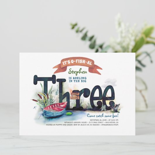 Draaien 3 Gevist Jongens Verjaardagsuitnodiging Kaart (Staand voorkant)