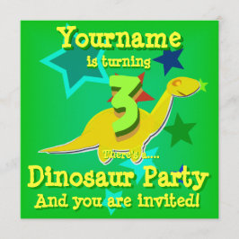 Draaien 3 Verjaardag Dinosaurus Feest Uitnodiginge Kaart