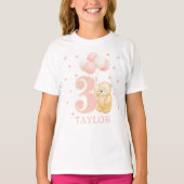 Draaien 3 verjaardag T-shirt met naam Pink Balloon (Voorkant)