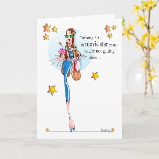 Draaien 50 & Fantastisch! Kaart (Gele Bloem)