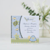 Draaien in blauw en groene Baby shower Kaart (Staand voorkant)