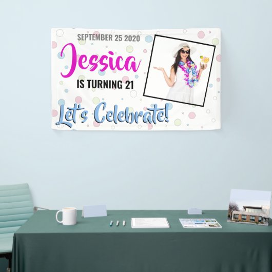 Draaiend 21 Roze, Blauwe en Paarse Verjaardagsbann Spandoek (Beurs)