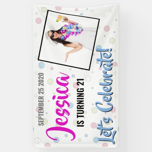 Draaiend 21 Roze, Blauwe en Paarse Verjaardagsbann Spandoek (Verticaal)