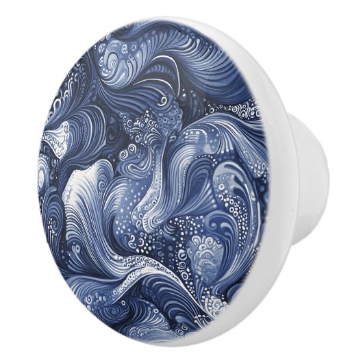 Draaiend blauw en wit Abstract Keramische Knop (Rechts)