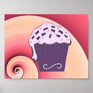 Draaiend Paars Cupcake Ontwerp op Poster