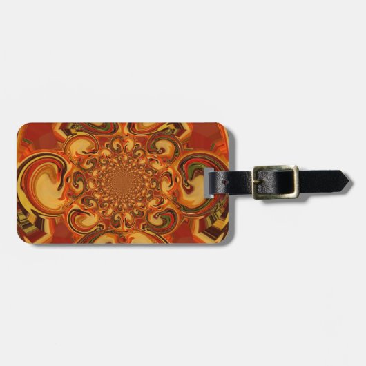 Draaiend patroon: tinten Sinaasappel, bruin en gro Bagagelabel (Voorkant horizontaal)